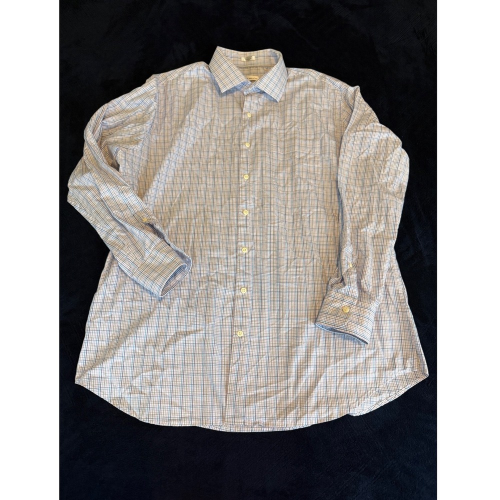 Peter Millar‎ Mens XL Button Down Shirt Blue Plaid Long Sleeve 100% Cotton XL